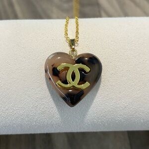 Chanel Gold and Brown Heart Necklace